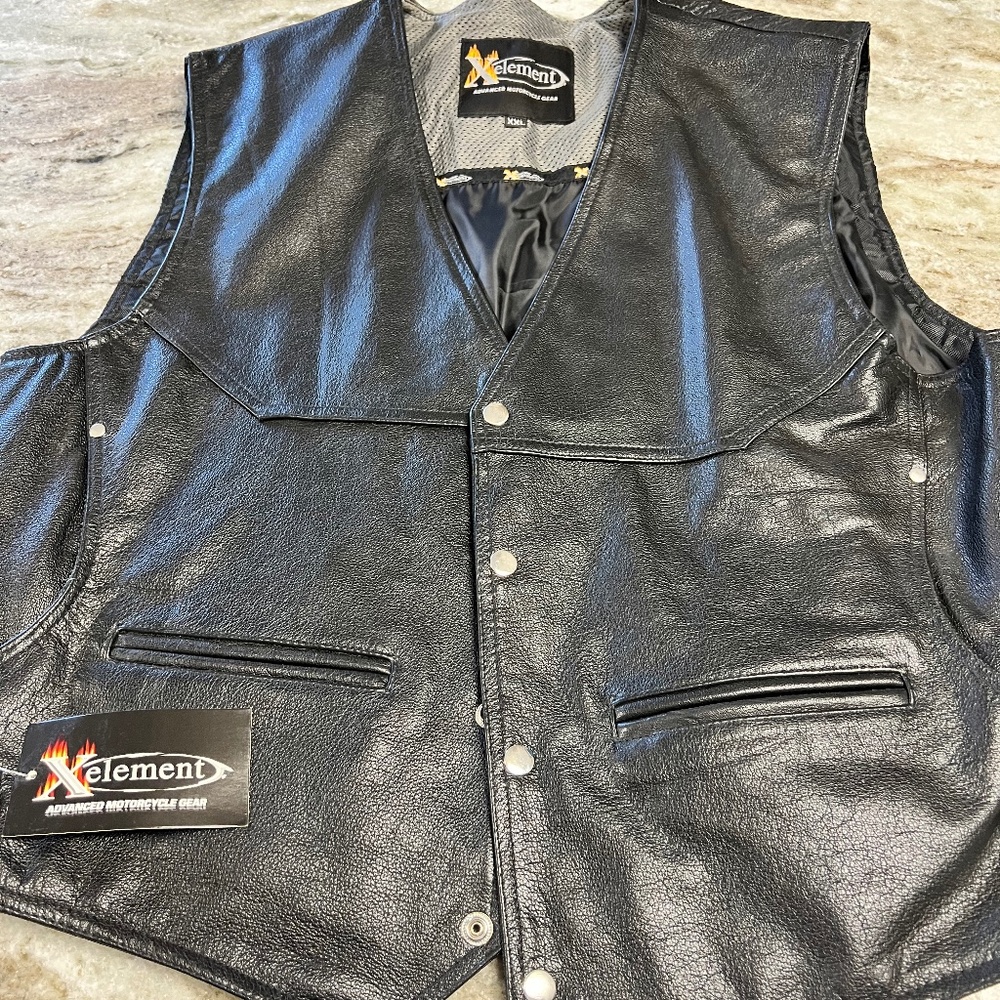 Men's black leather motorcycle vest xxl